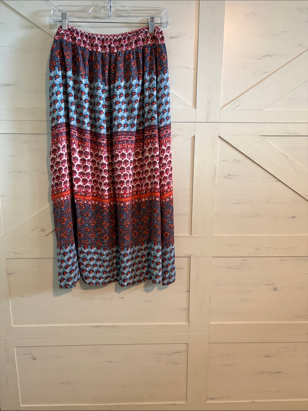Angie Boho Maxi Skirt in Blue, Red and Orange